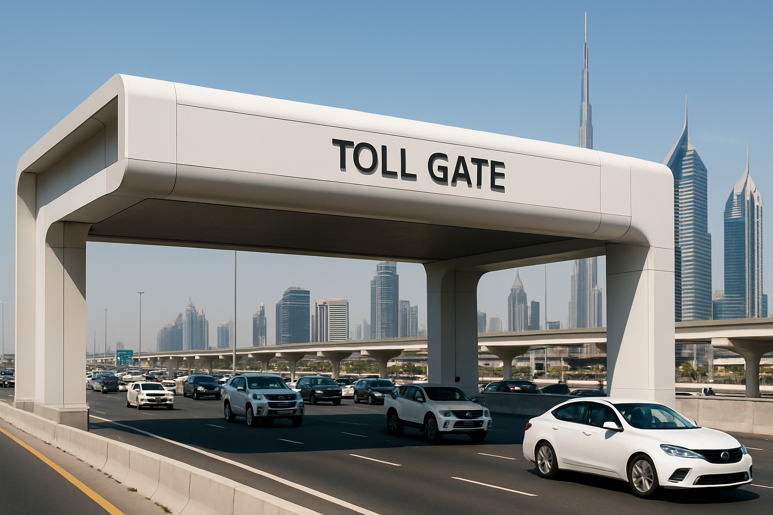 Modern toll gate on a busy Dubai highway